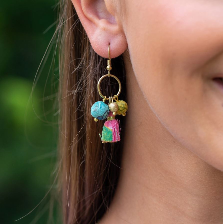 Aasha Brass Ring Mixed Bead/Tassel Earrings by Anju