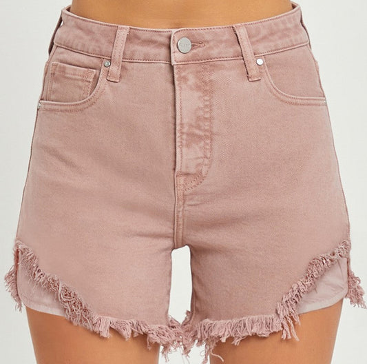 High Rise Side Step Frayed Hem Shorts (Small to XL)