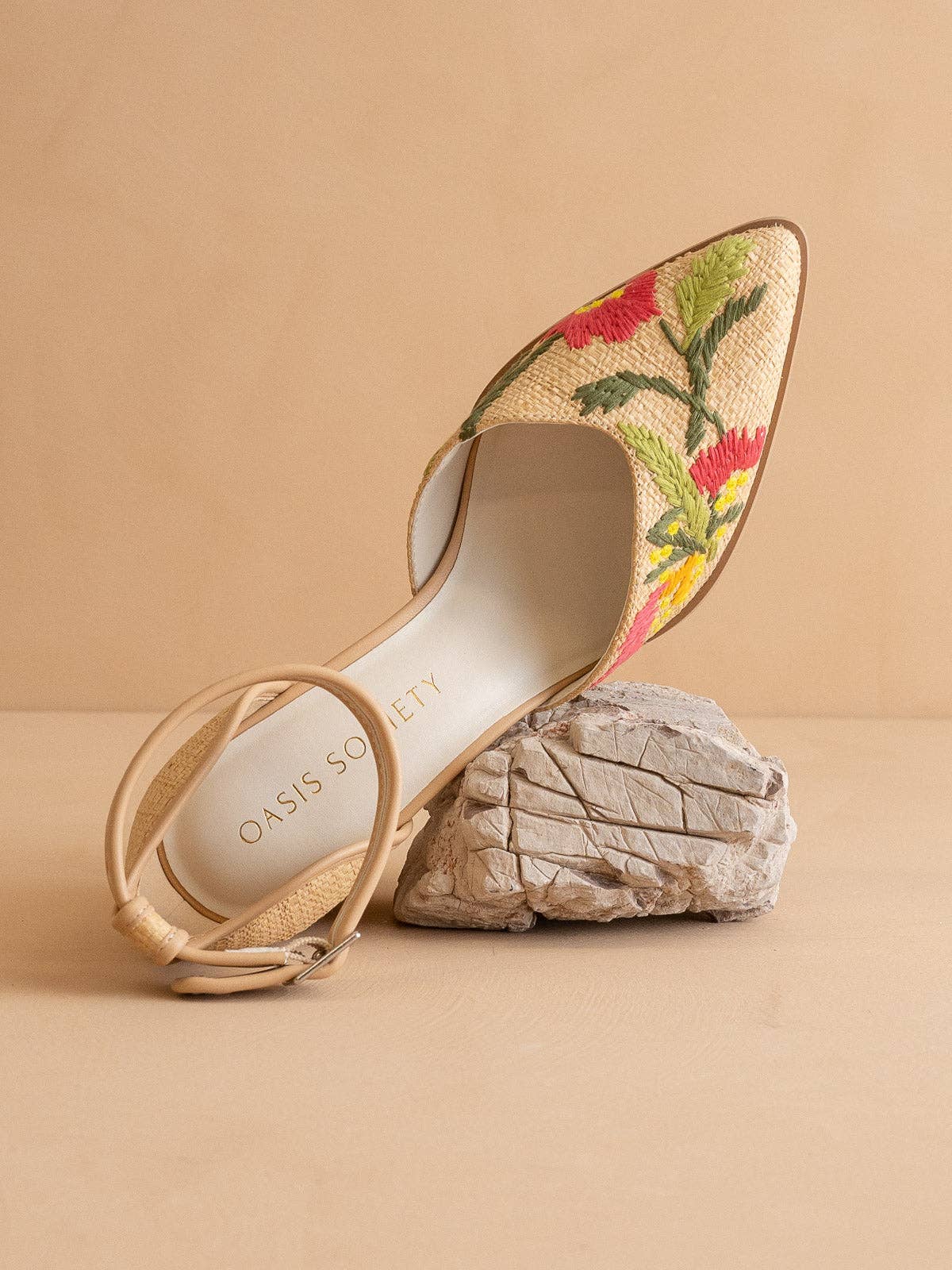 The Monet | Wheat Embroidered Raffia Block Heel