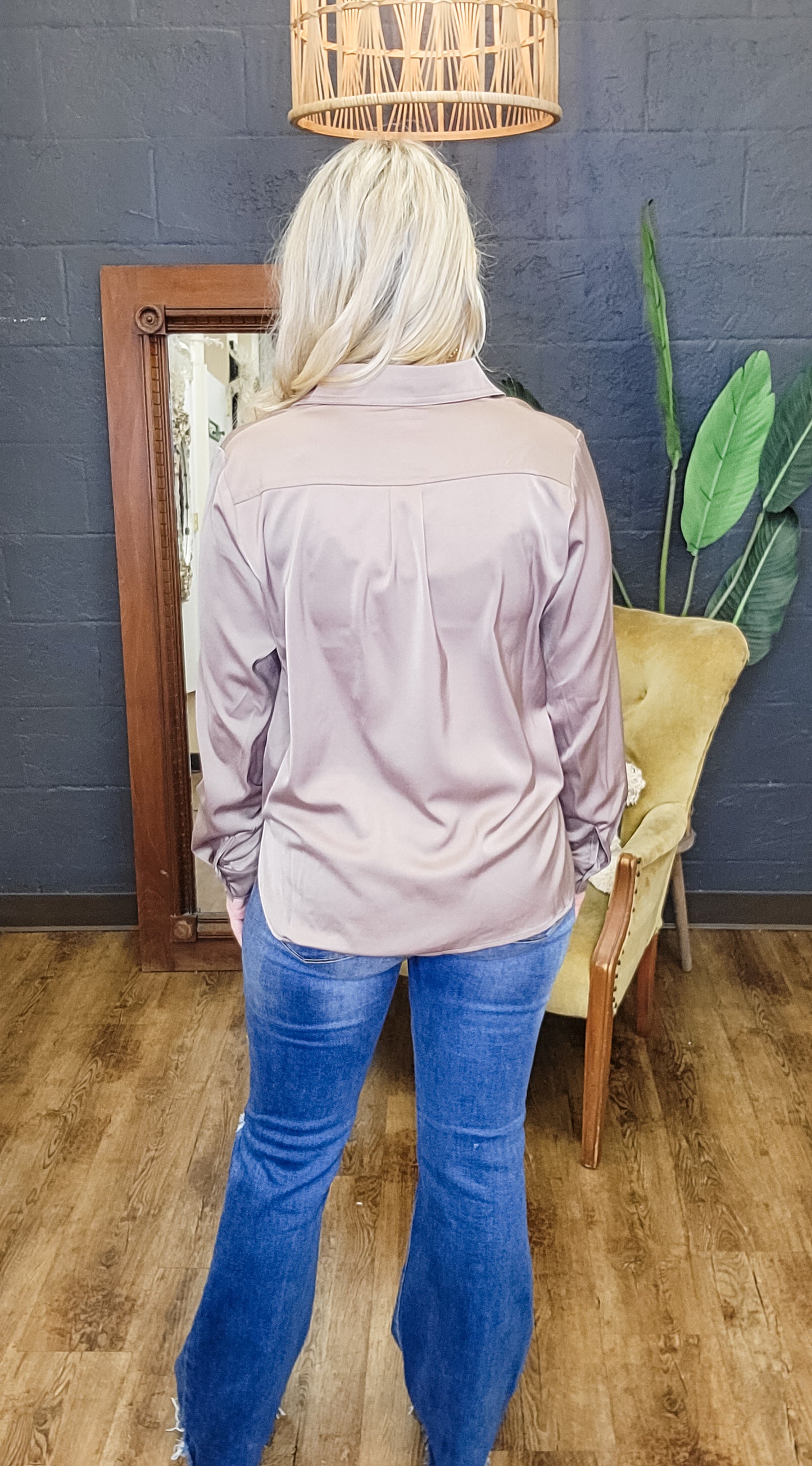 Nine to Five Latte Satin Blouse (Small to Large)