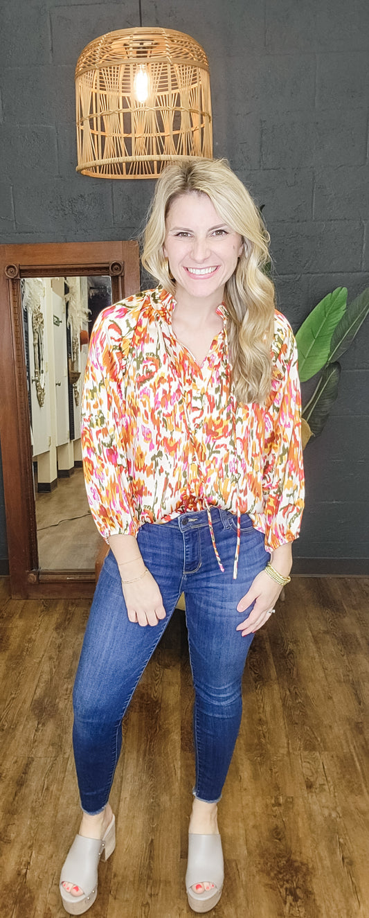 Ready for It Tangerine Print Top (Small to Large)