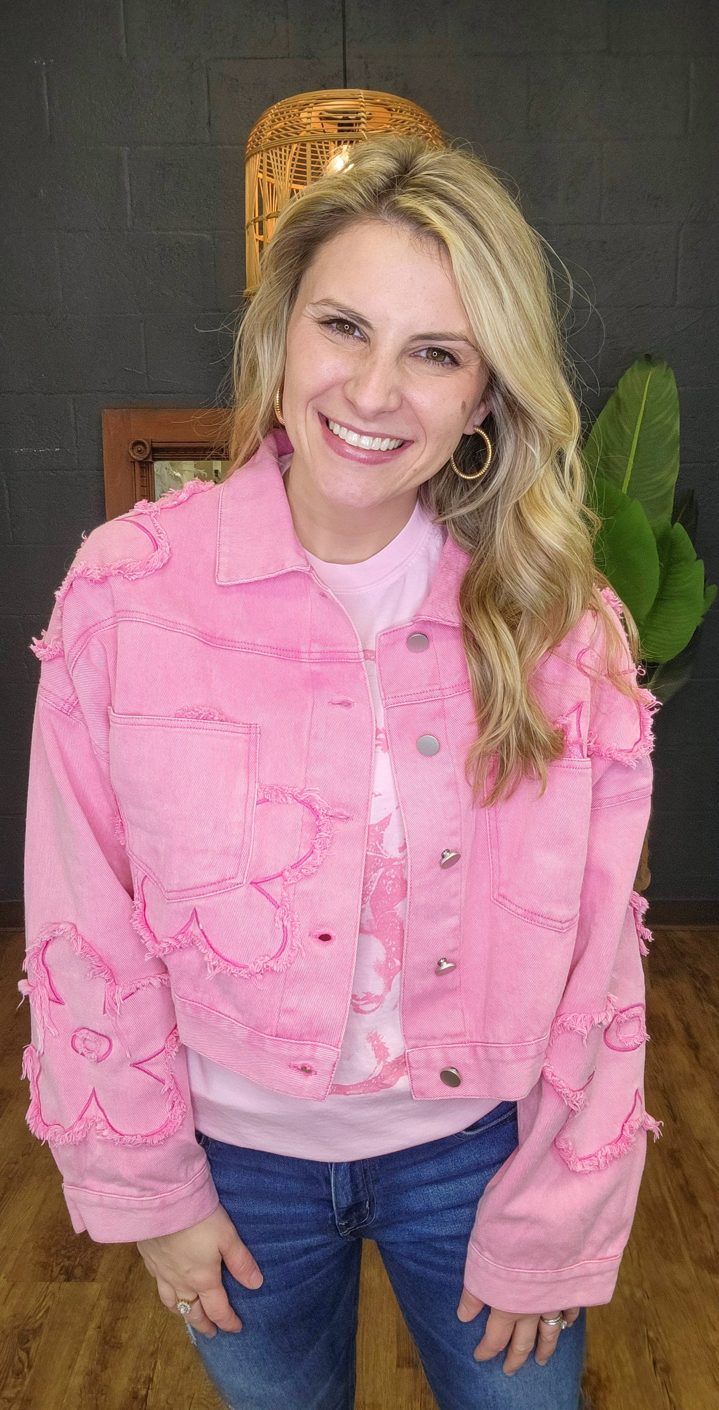 Bed of Roses Hot Pink Denim Jacket (Small to Large)