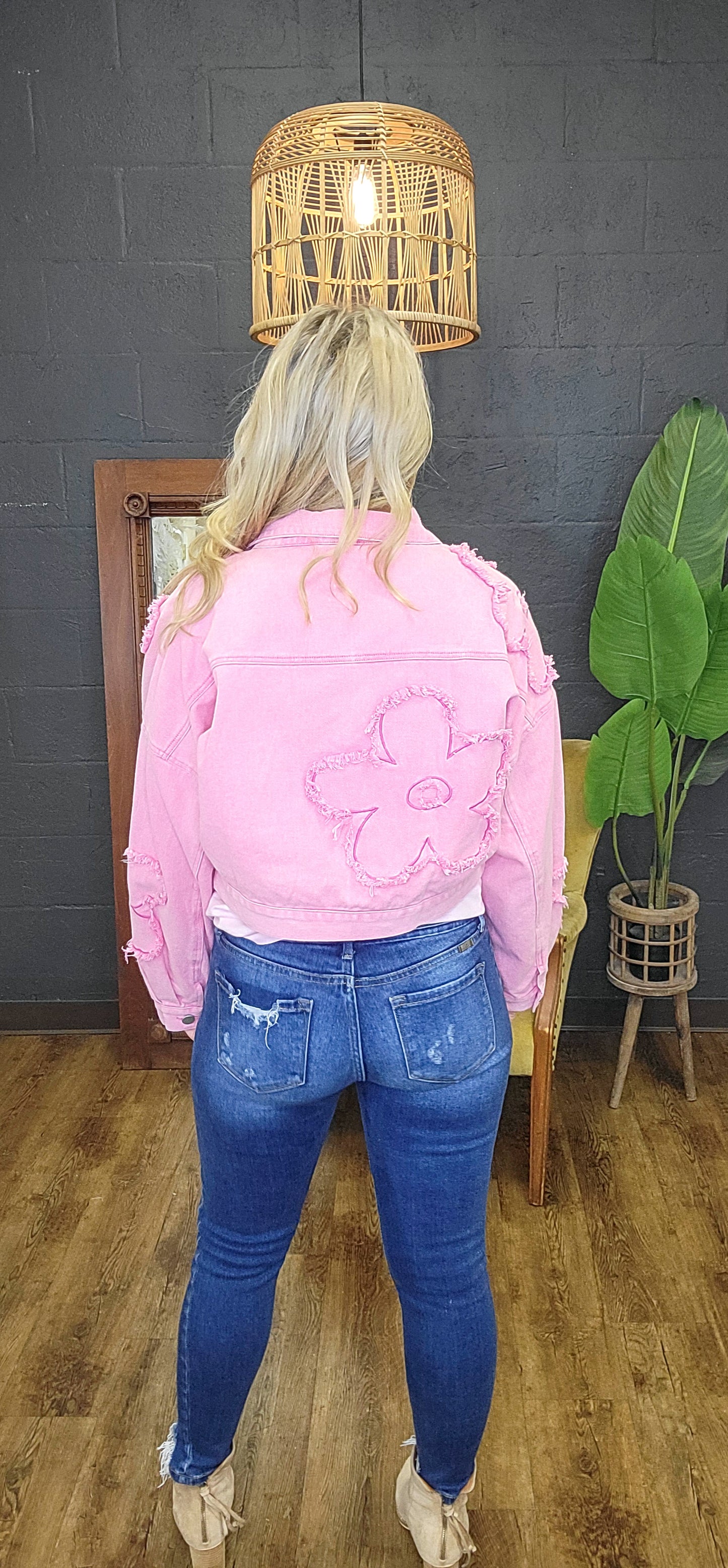 Bed of Roses Hot Pink Denim Jacket (Small to Large)