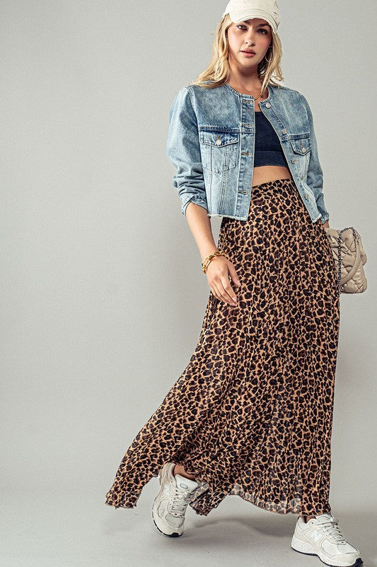 Leopard Print Pleated Maxi Skirt