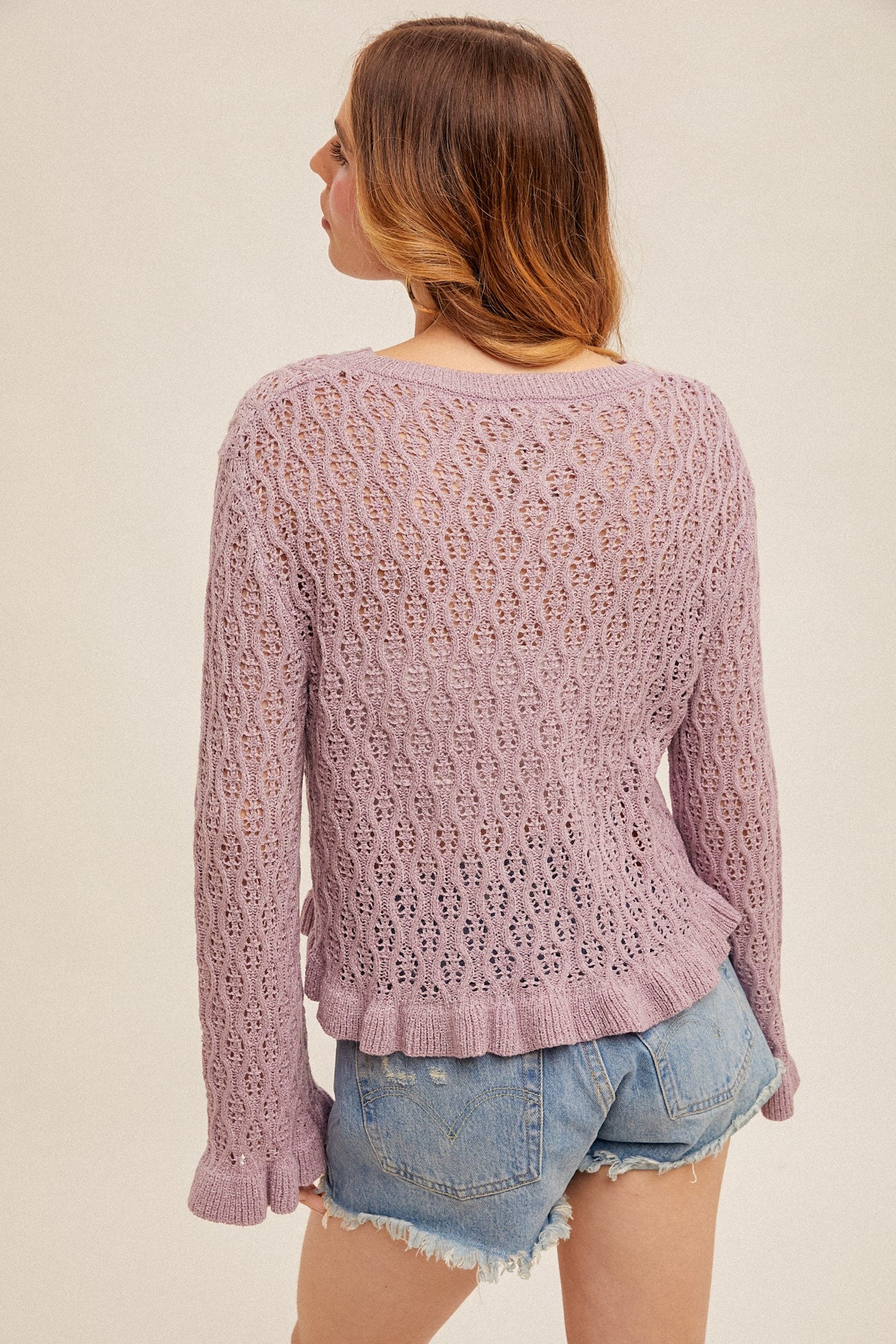Lilac Dreams Ruffled Crop Sweater