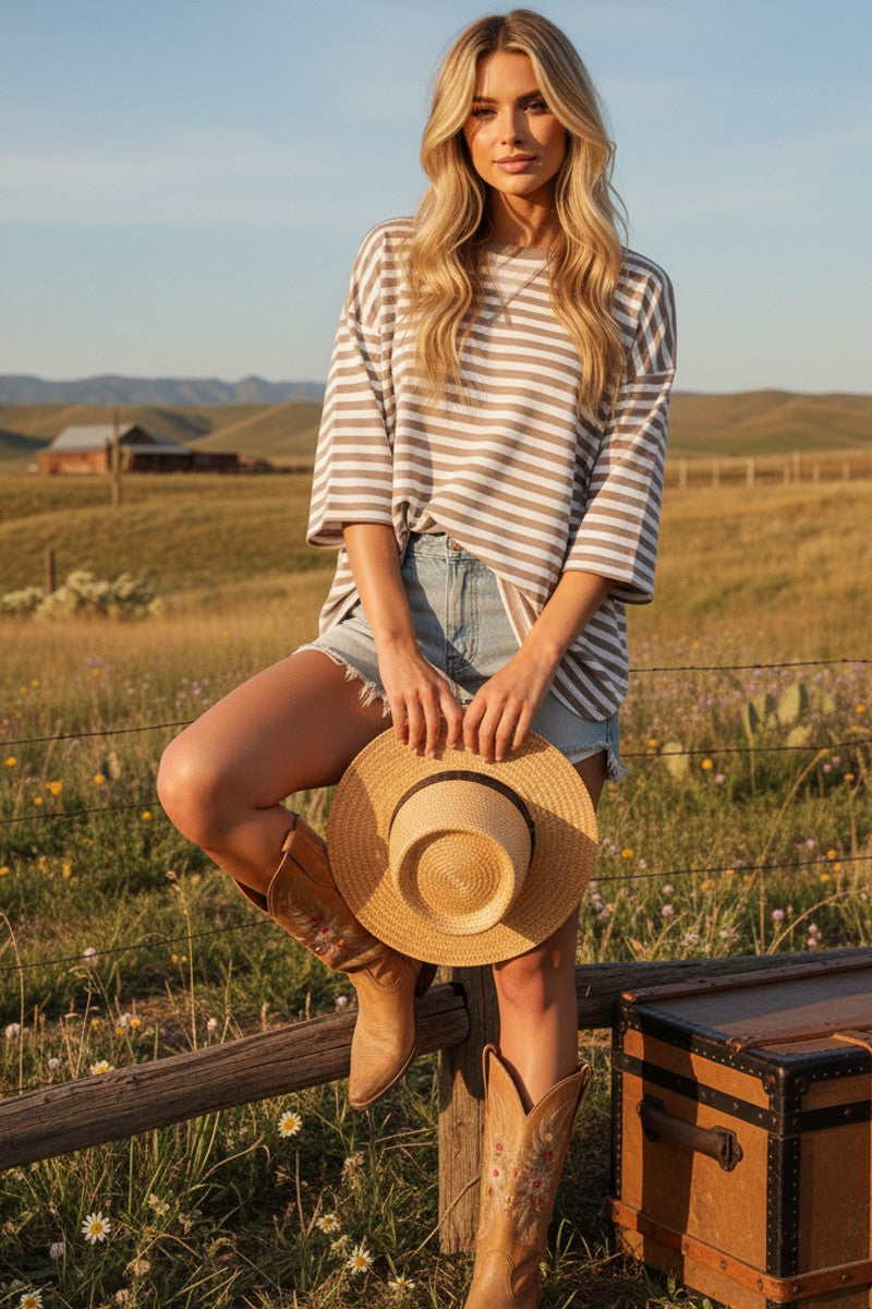Narrow Way Striped Short Sleeve Top