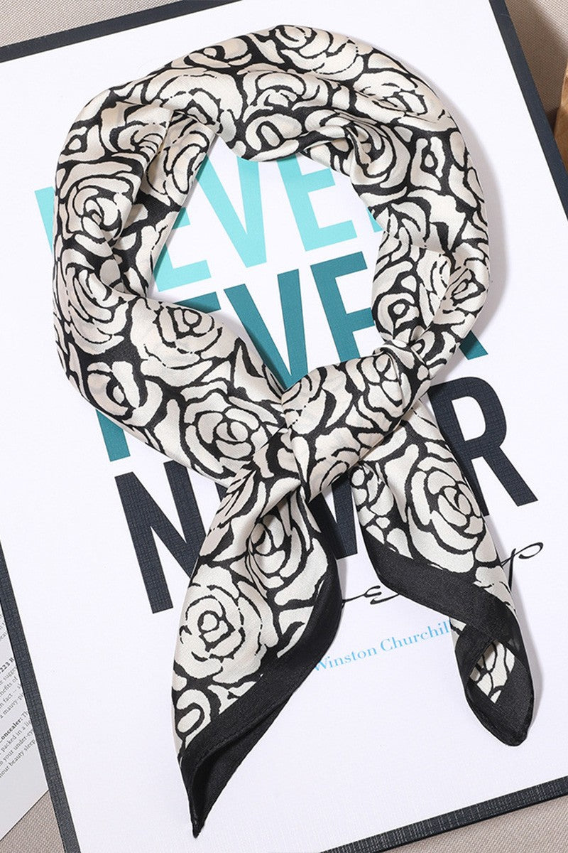 Black & White Blossoms Neck/Purse Scarf