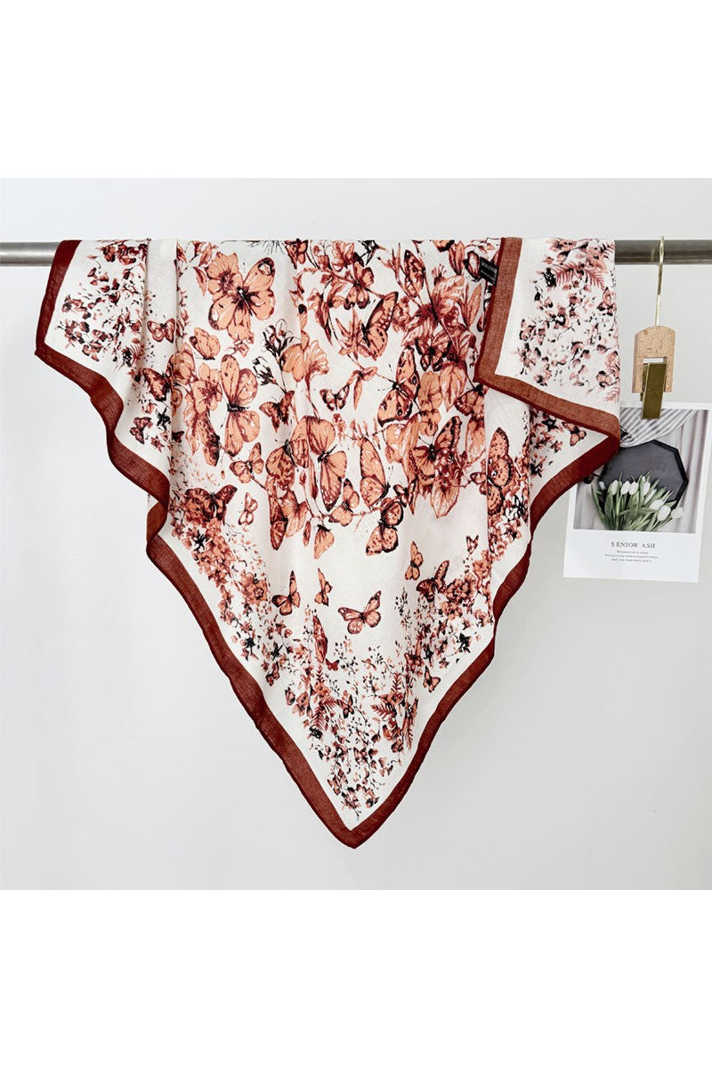 Cluster of Butterflies Rust Color Block Square Scarf