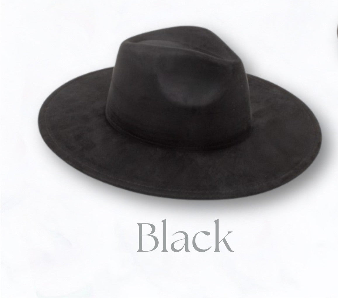 Faux Suede Large Brim Fedora Hat
