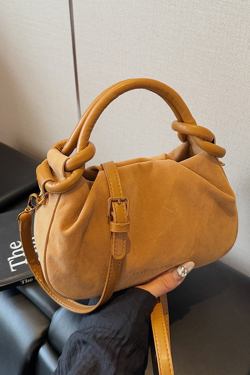 Running Late Ruched Suede Shoulder Crossbody (Multiple Color Options)