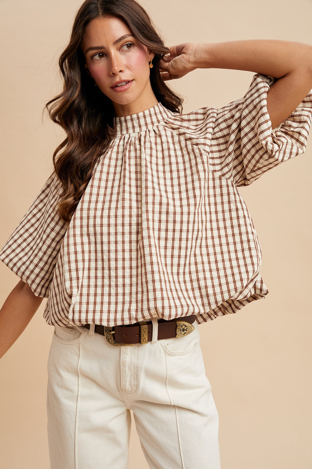 Checkmate Puff Sleeve Top