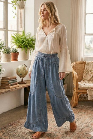 Deep Calls to Deep Denim Wide Leg Pants