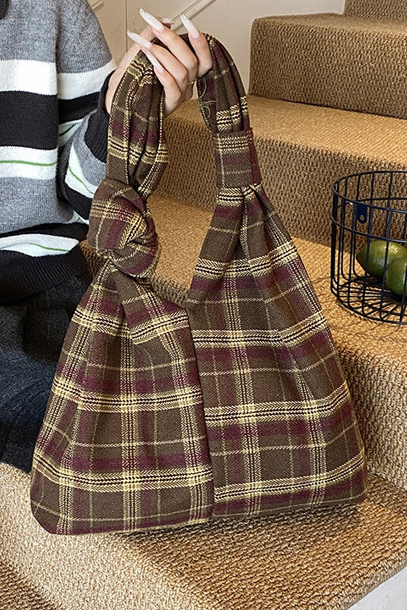 Plaid Canvas Tote Shoulder Bag