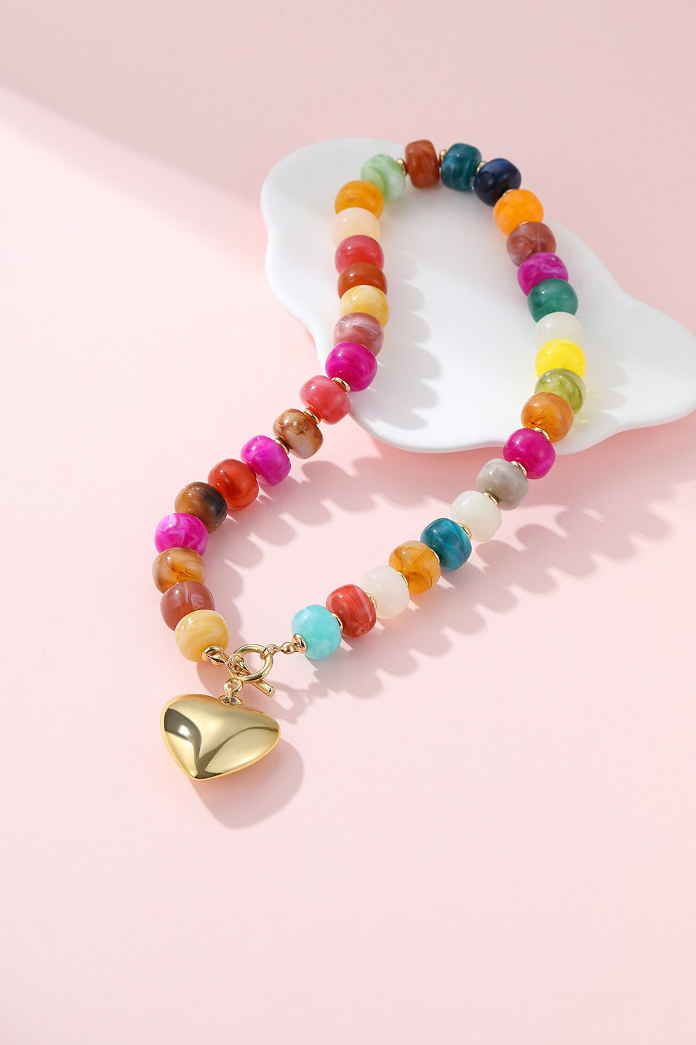 Multi Color Bead Heart Toggle Necklace