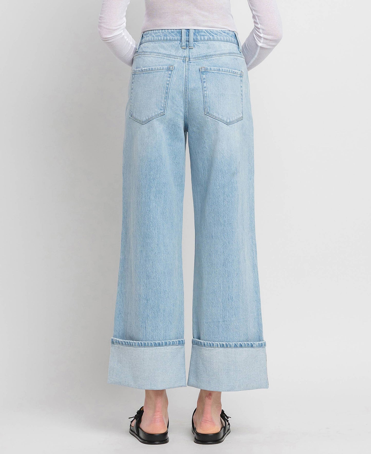 Raising the Bar High Rise Cuffed Relaxed Fit Wide Leg Jeans