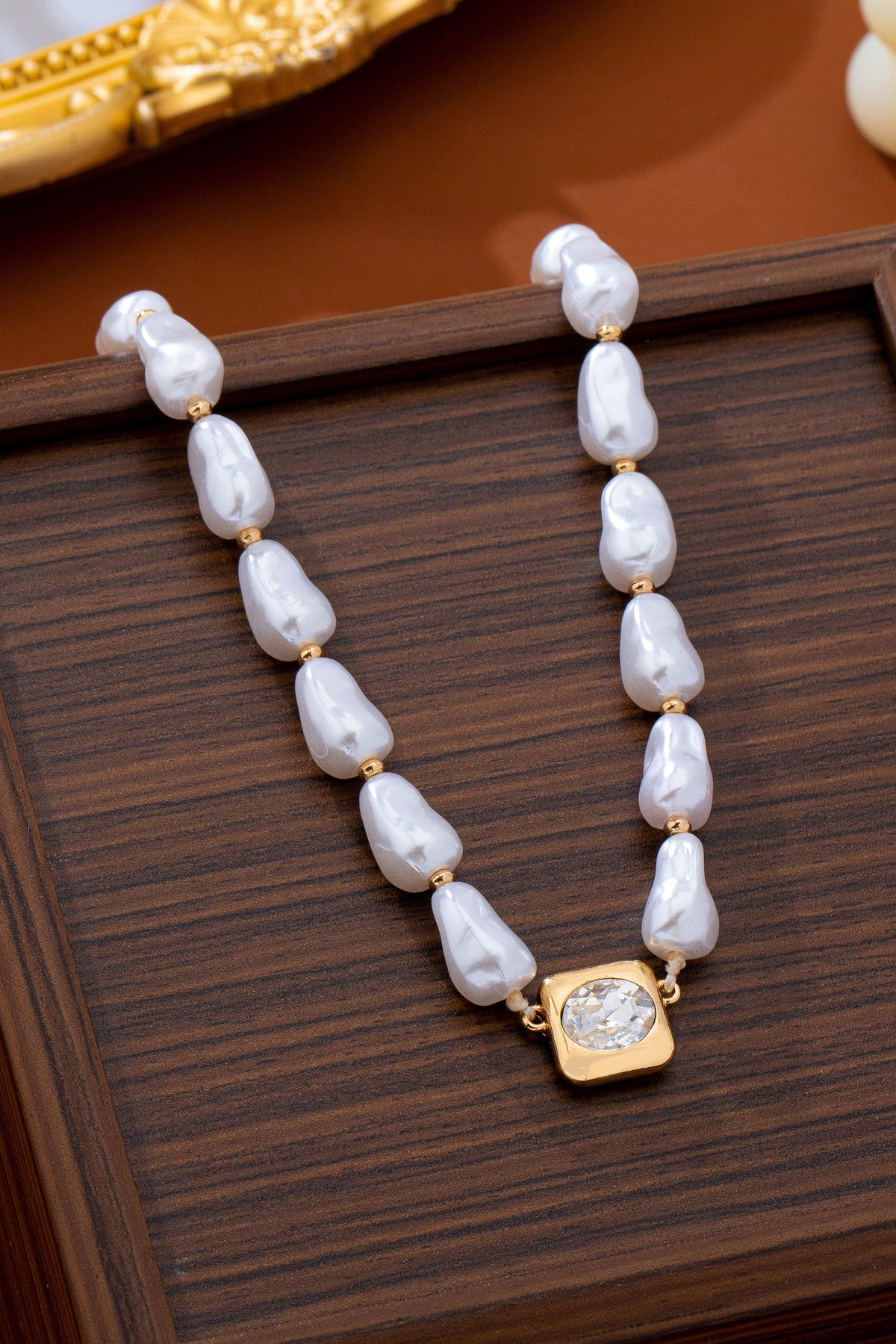 Faux Baroque Pearl & Bezel Necklace