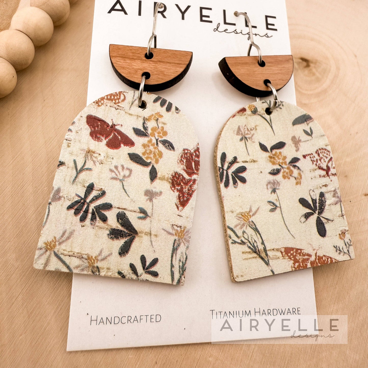Butterfly Botanica Cork + Leather Wood Arch Earrings