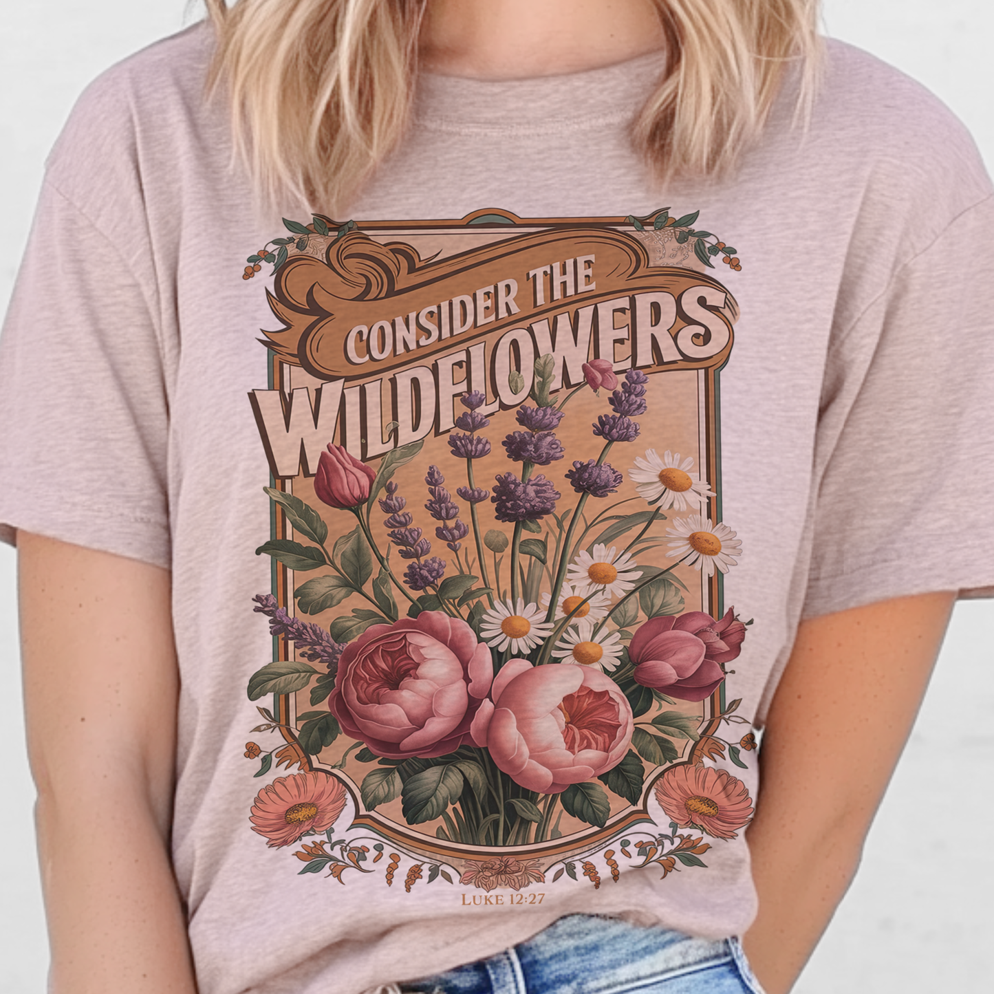 Faith the Wildflowers Floral Bible Verse Jesus Graphic Tee