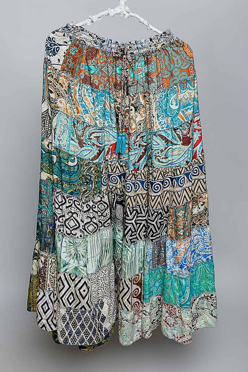 Assorted Print Boho Ruffle Wide Flare Skirt