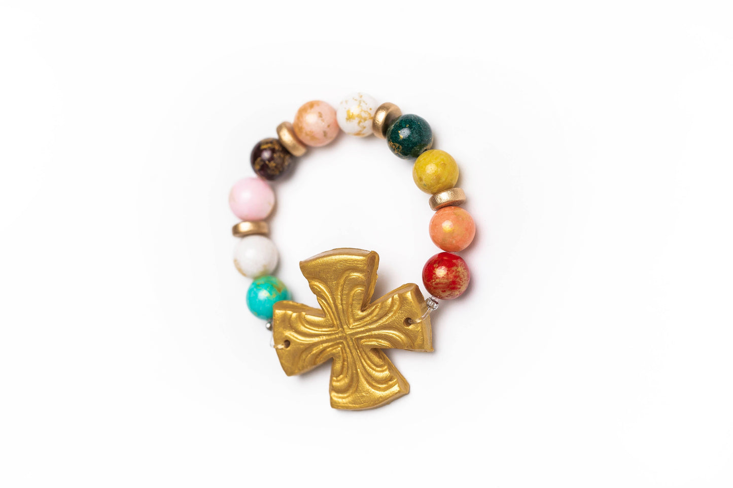Multicolored Jade with Friendship Cross Bracelet