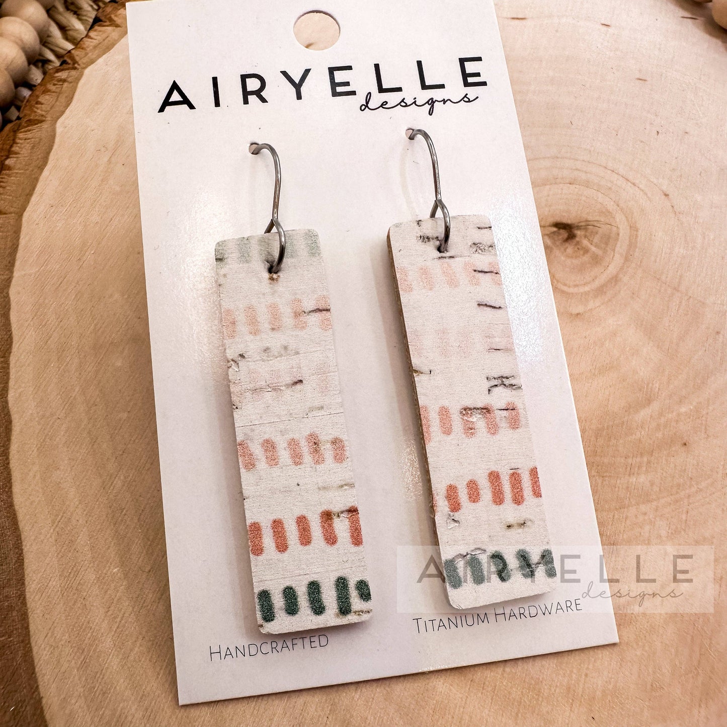 Boho Minimalist Ombre Dash Cork + Leather Bar Earrings