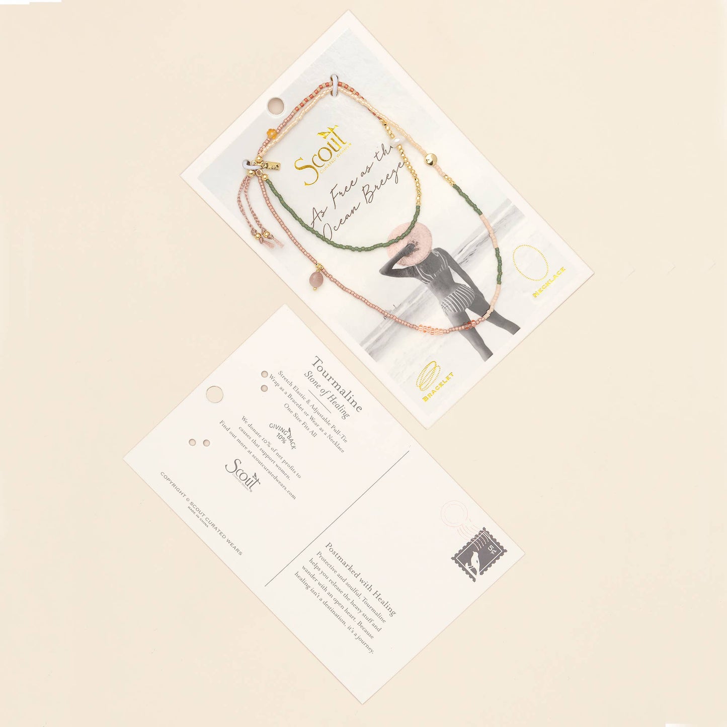 Mixed Media Wrap Bracelet/Necklace - Healing/Tourmaline/Gold