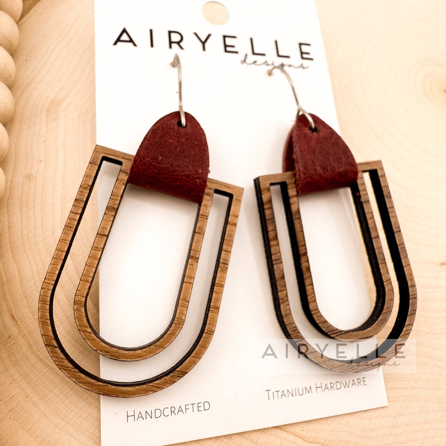 Urban Outline Wood + Leather Arch Earrings