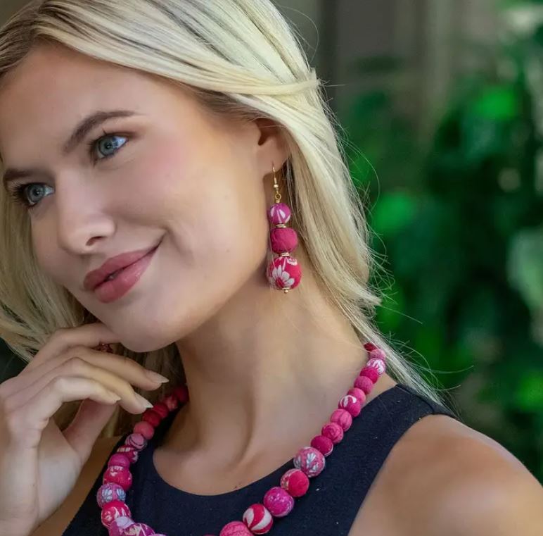 Aasha Trio Blush Beaded Earring by Anju