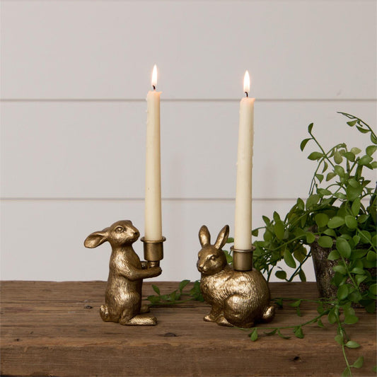 Gold Bunny Tapered Candle Holders (2 Styles)