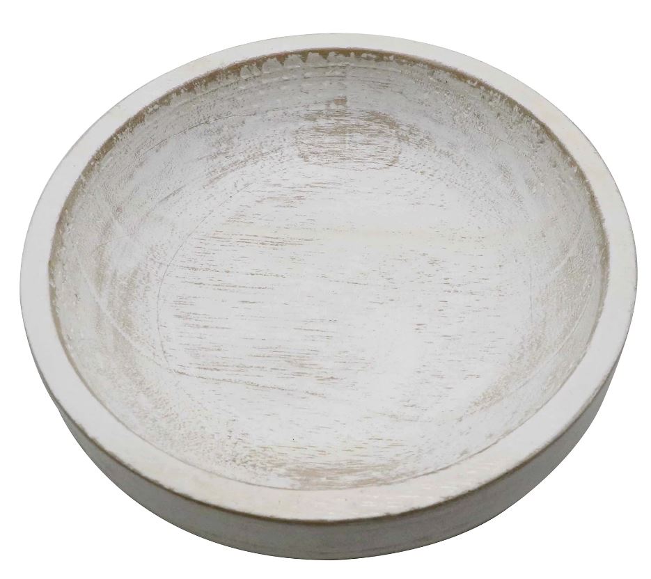 Round Decorative White Washed Bowl