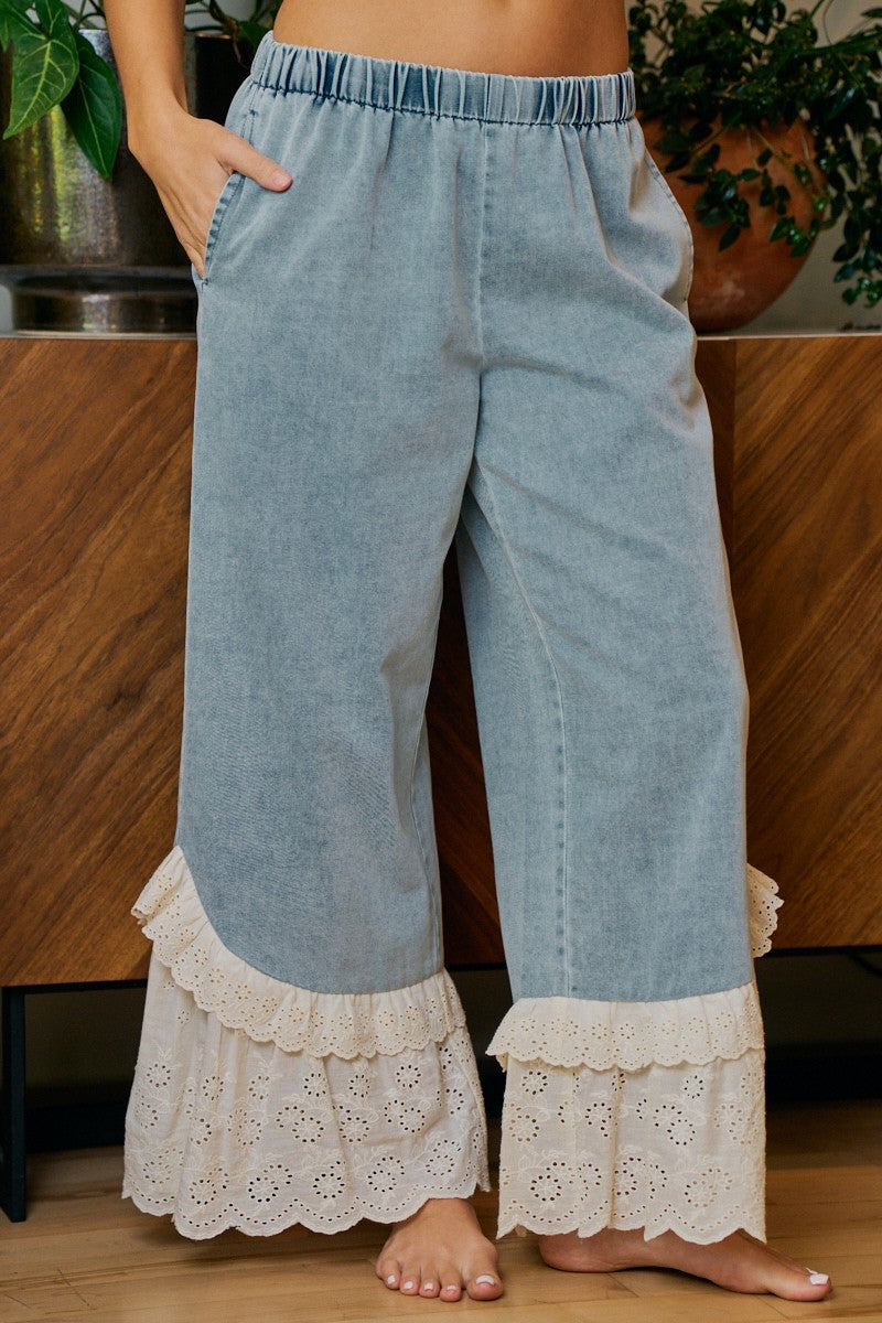 The Laura Lace Ruffle Denim Pants