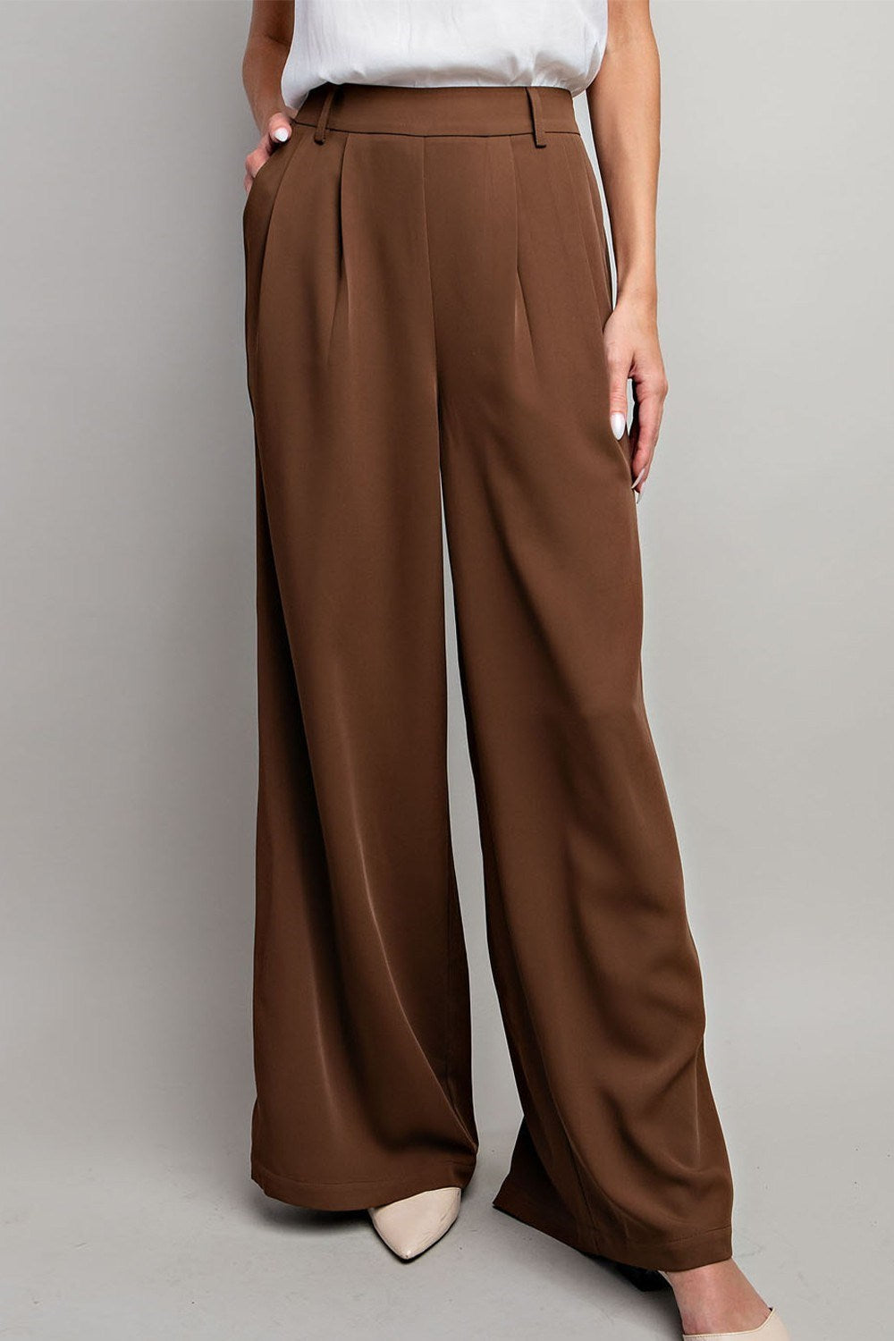 5th Avenue Solid Pleated Dress Pants In Coco (Small to Large