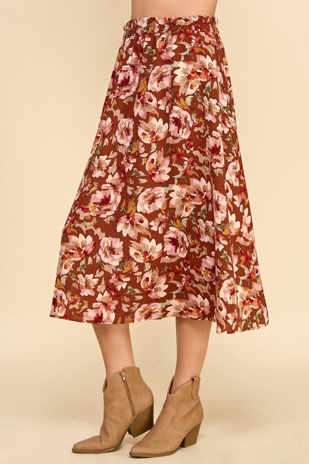Wendi Watercolor Floral Skirt in Rust (Small to Large)