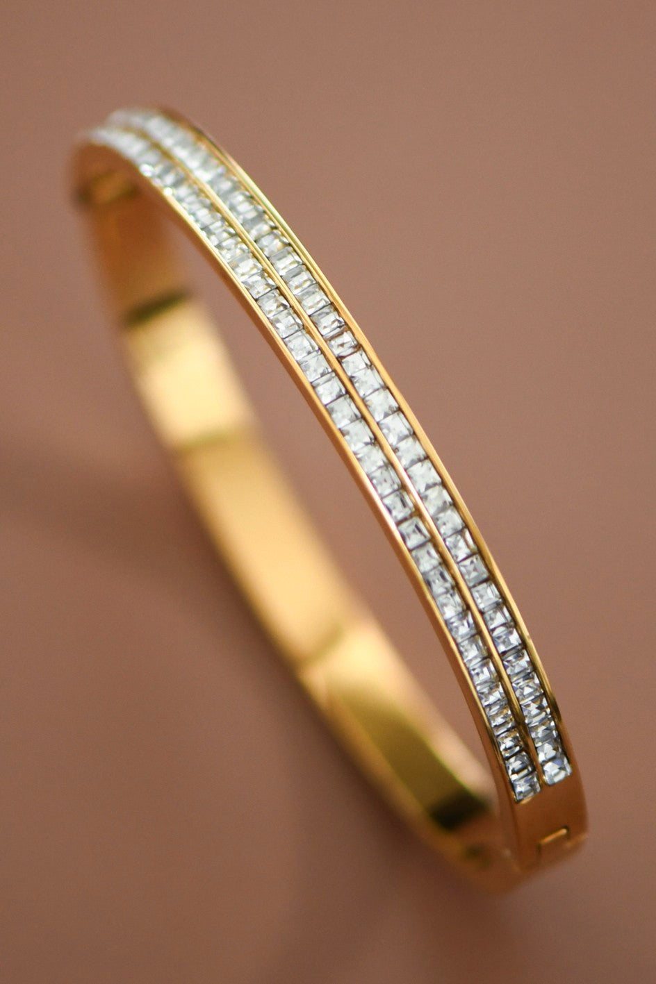 Timeless 18k Gold Plated Crystal Hinged Bracelet