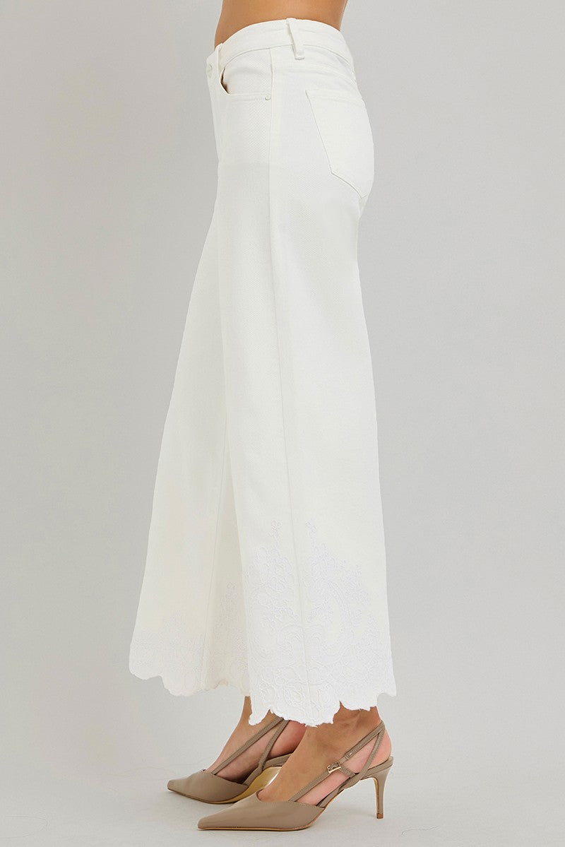 Southern Belle High Rise Crop Wide Embroidered Hem By RISEN