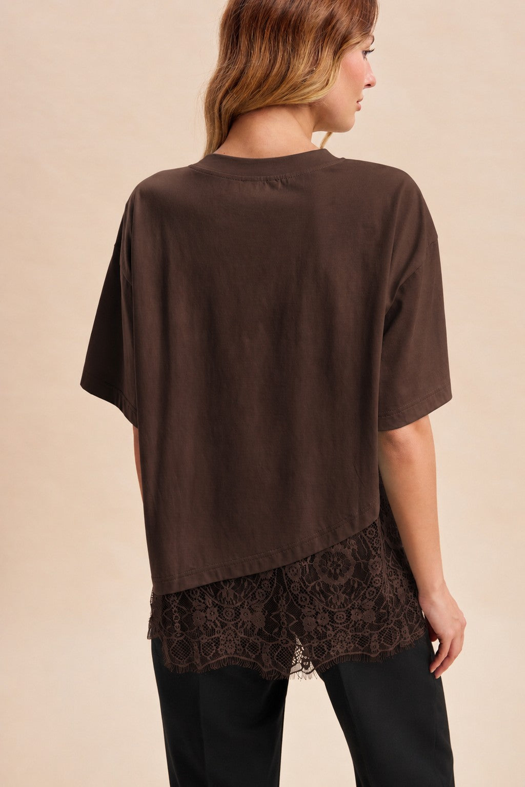 FLORAL LACE TRIMMED ASYMMETRICAL TOP