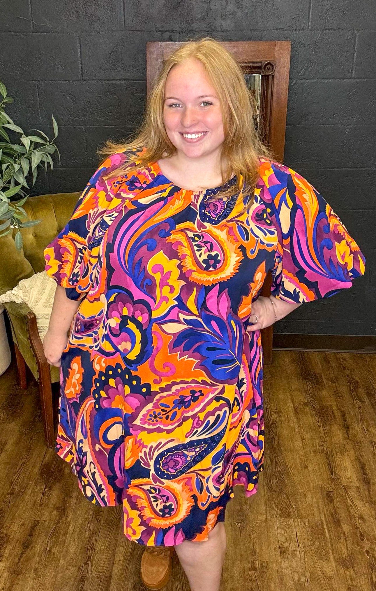 Sophia Paisley Print Plus Size Dress 2 Colors 1XL to 3XL AllyOops Boutique