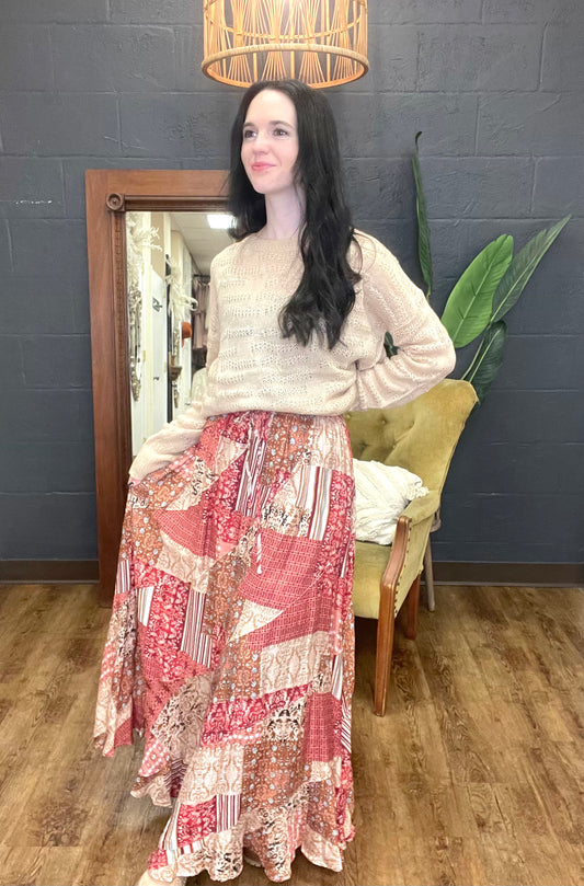 Pretty in Patchwork Maxi Woven Skirt (Small to Large)
