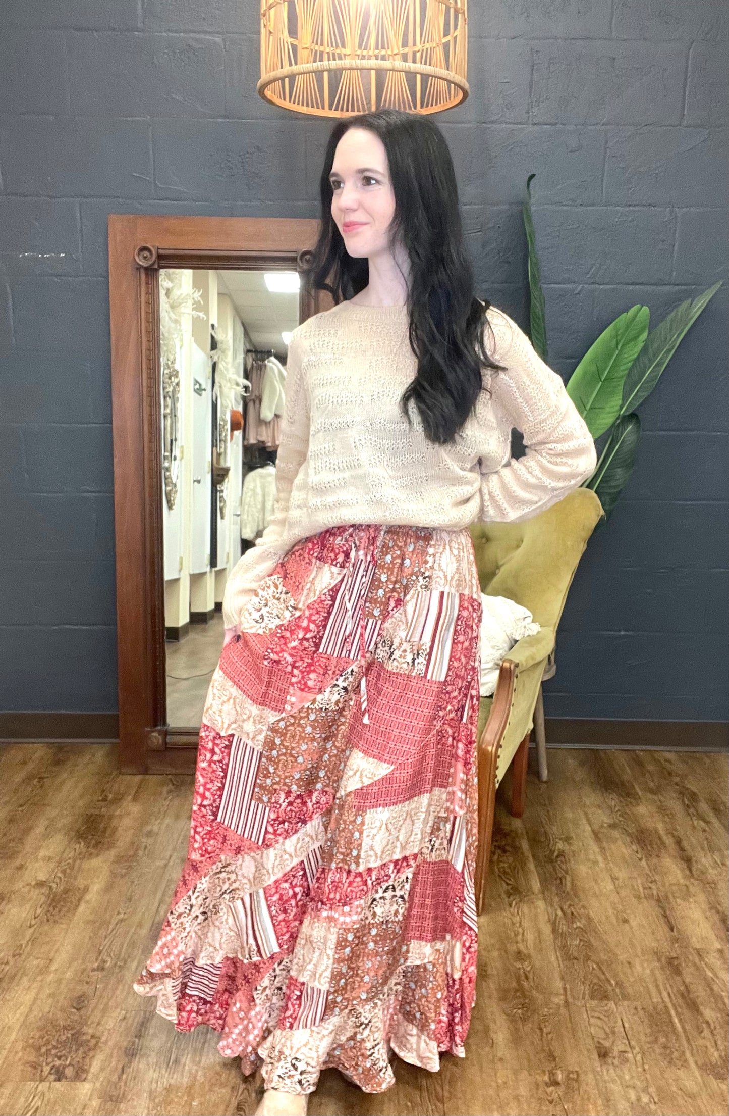 Pretty in Patchwork Maxi Woven Skirt (Small to Large)