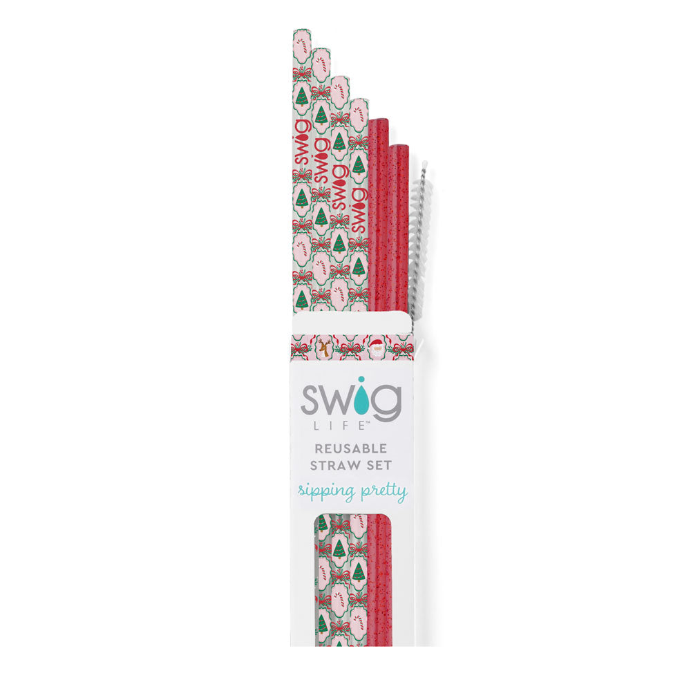 SWIG Christmas Cameos +Red Glitter Reusable Straw Set