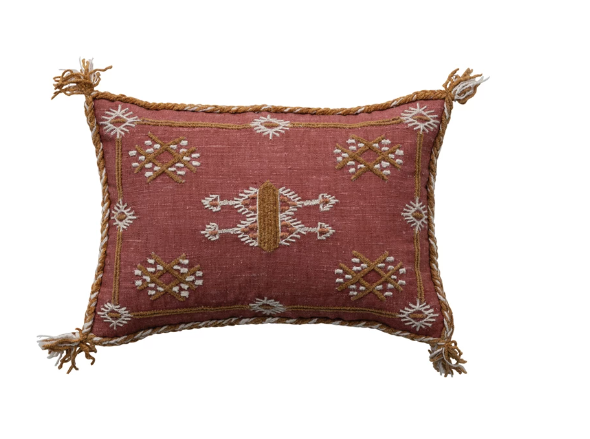 The Savanna Embroidered Pillow with Tassels