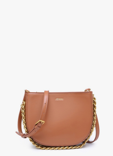Saddle Crossbody w/ gold chain shoulder strap in Light Brown