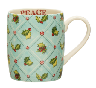 Stoneware 12 oz. Mug with Holiday Pattern and Words Inside Rim Ging