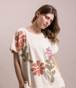 Flower Patchwork Short Sleeve Top
