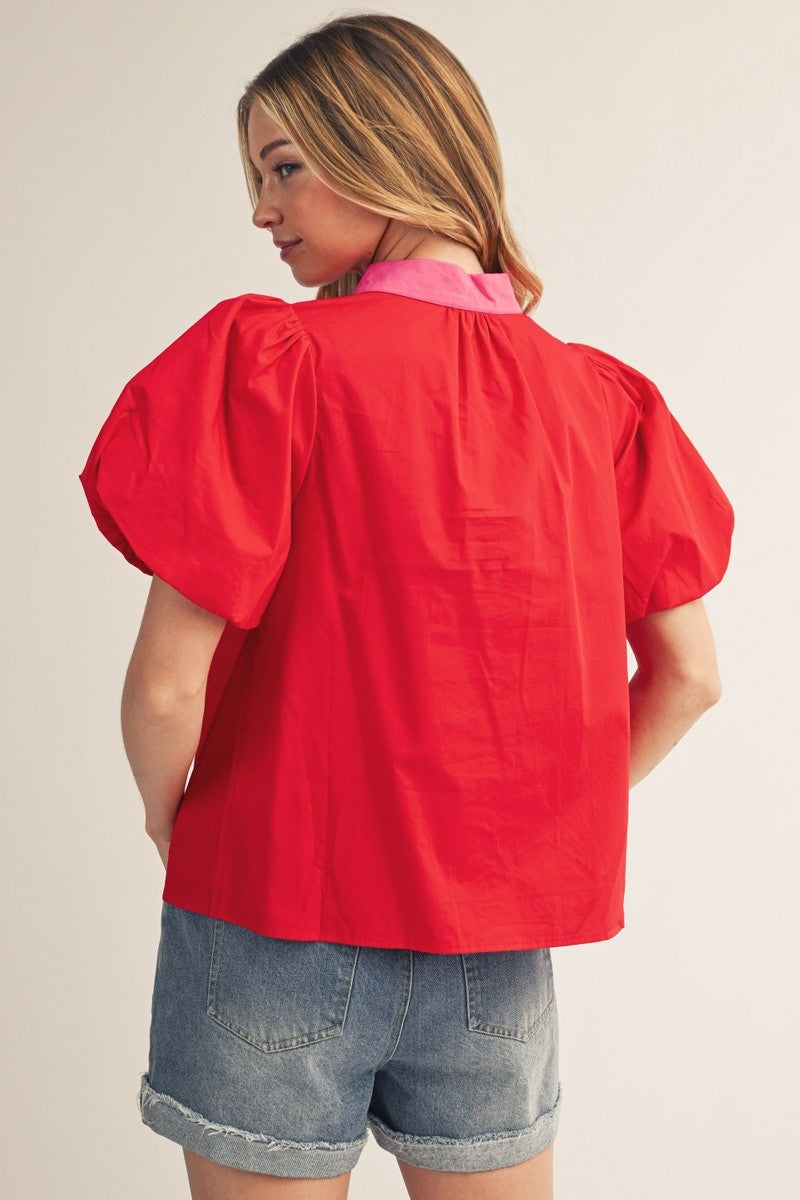 Baroque Applique Accent Solid Woven Top