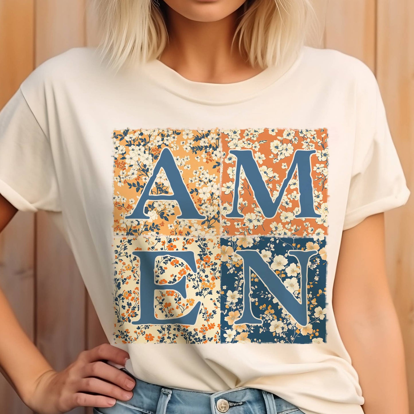 Faith Amen Floral Square Religious God Prayer Graphic Tee