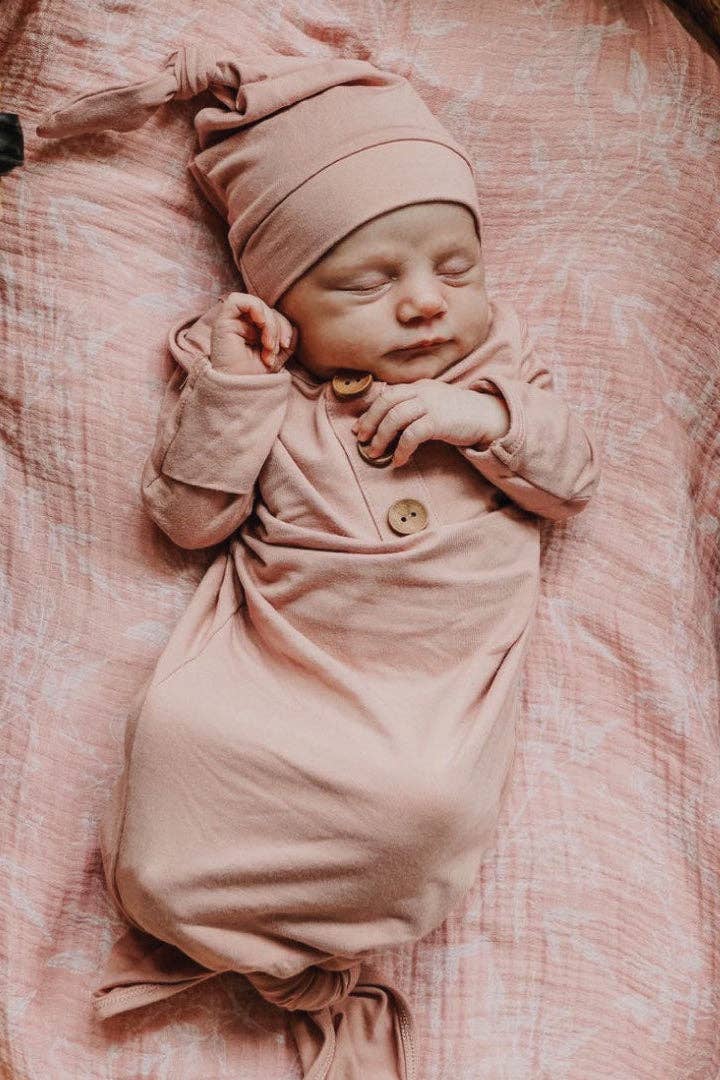 Bamboo Baby Knot Gown & Hat | Solid Mauve