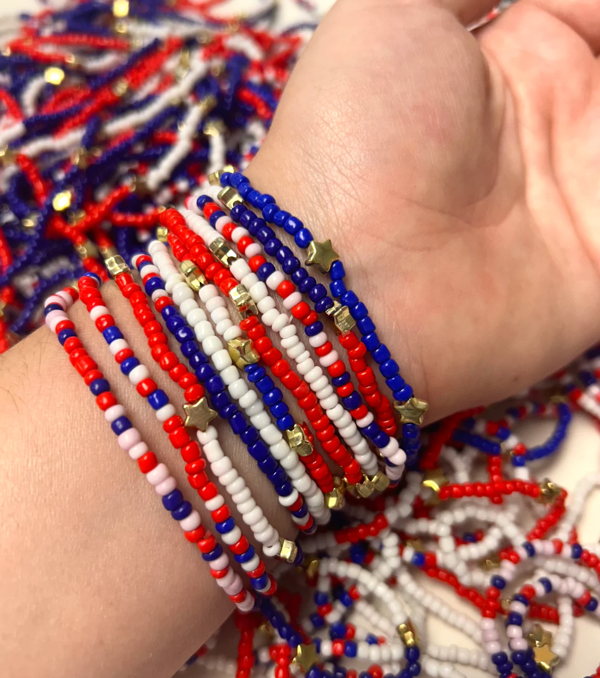 ❤️💙🤍 Red, White + Blue Patriotic Stretchy Mix Bracelets