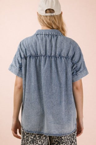 Country Breeze Chambray Button Front Top