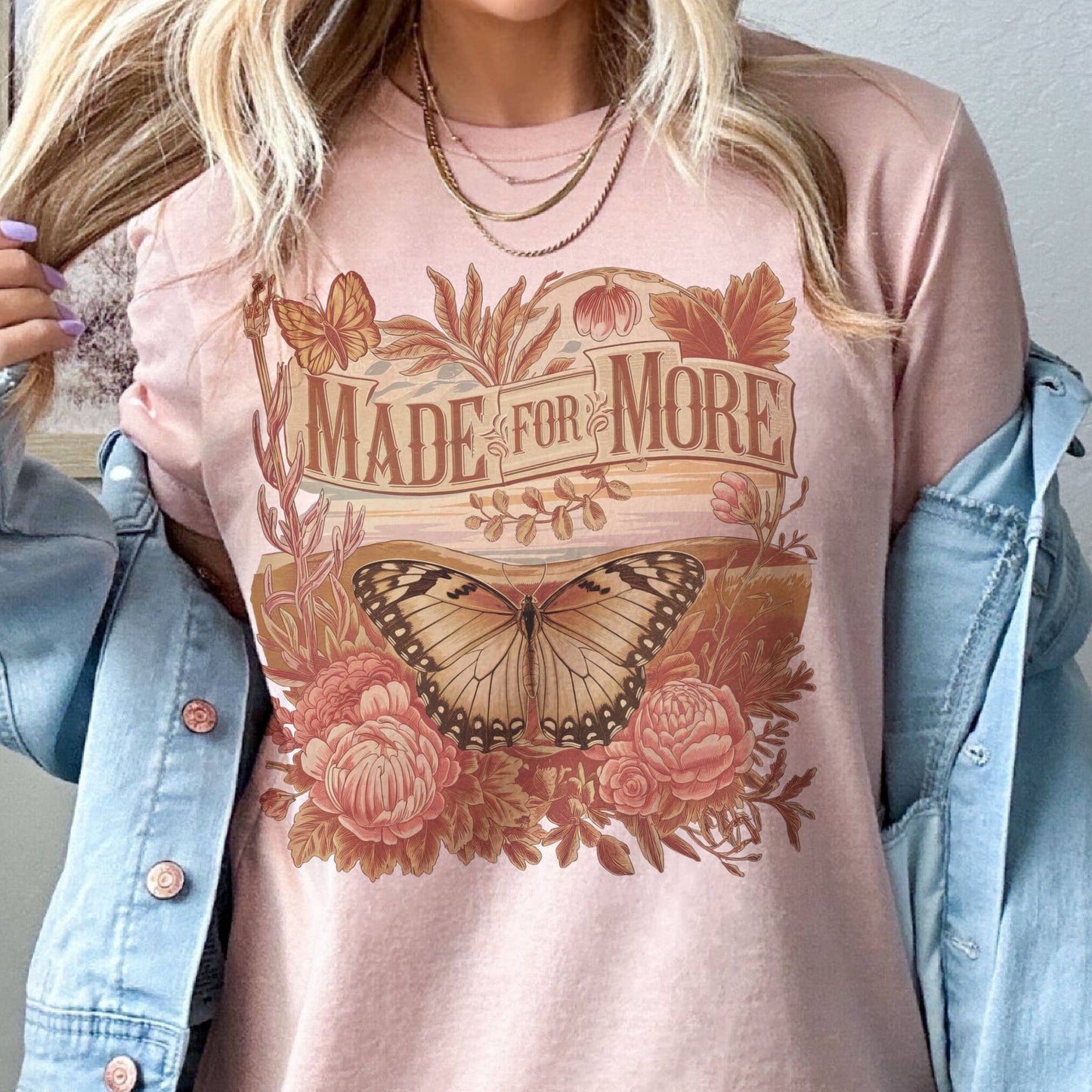 Boho Faith Made For More Floral Butterfly Retro Graphic Tee